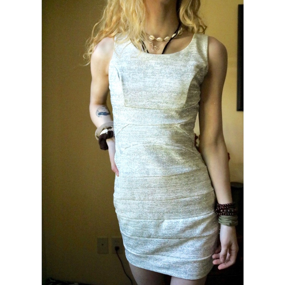 LIKE NEW Windsor White Gray Sparkle Bodycon Dress